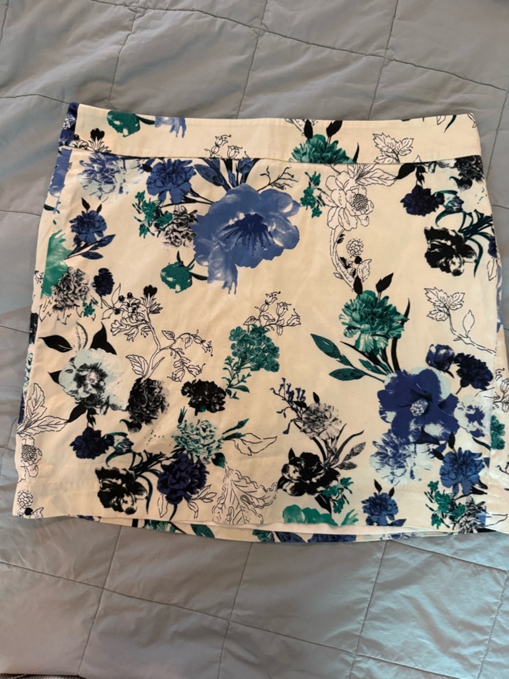 LOFT Floral Mini Skirt in White, Blue and Green